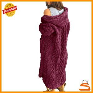 Oversized Cable Knit Cardigan Chunky Sweater Long Sleeve Hooded Open Front Cozy